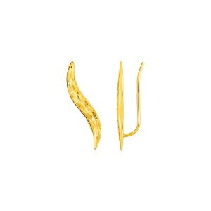 Unbranded 67426 Textured Leaf Climber Earrings In 14k Yellow Gold