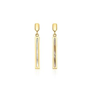 Unbranded 24063 14k Yellow Gold Bar Drop Earrings With Mother Of Pearl