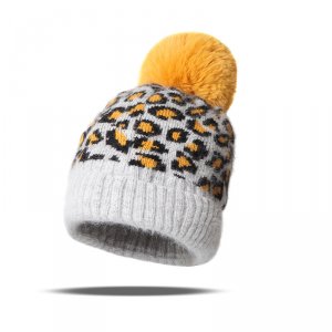 Heyybit G23-Yellow Hats New Winter Yarn Knitted Womenamp;39;s Leopard 