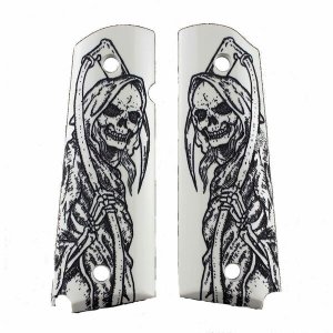 Hogue 45029 Govt 1911 Scrimshaw Ivory Ambi Cut Reaper Full Body X2