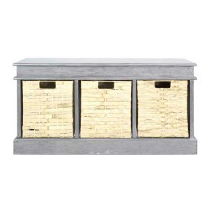 Homeroots.co 328700 40 X 13 X 20 Gray Mdf Rattan Skin Storage Bench Wi