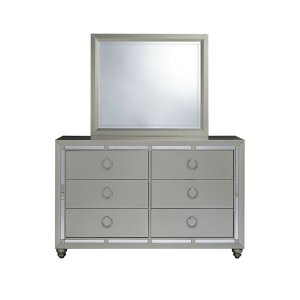 Homeroots.co 383982 Modern Silver Tone Mirror With Sleek Wood Trim