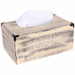 Homeroots.co 384078 Rectangular Light Brown Mango Wood Tissue Holder