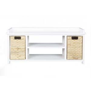 Homeroots.co 328703 Modern Entryway White Wood Finish Storage Bench Wi