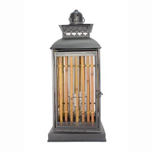 Homeroots.co 328628 Burnished Bronze Metal And Bamboo Lantern