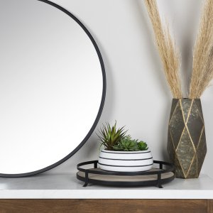 Homeroots.co 380809 Round Wood And Metal Tray Decor