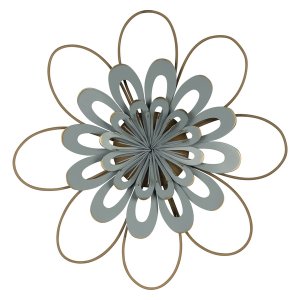 Homeroots.co 380803 Blue Gray And Burnished Gold Finish Metal Flower W