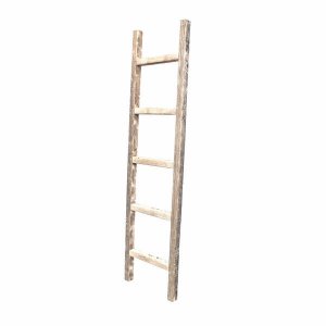 Homeroots.co 380336 4 Step Rustic Weathered Grey Wood Ladder Shelf