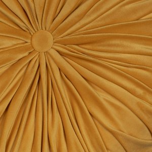 Homeroots.co 380889 Dark Yellow Round Tufted Velvet Pillow