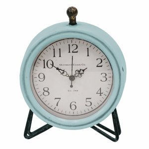 Homeroots.co 331473 Rustic Blue  And Wood Table  Or Desk Clock