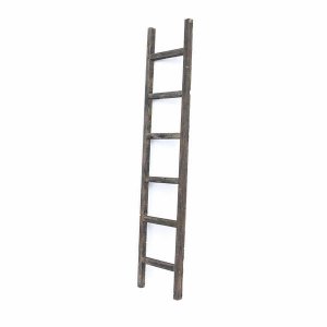 Homeroots.co 380330 6 Step Rustic Smoky Black Wood Ladder Shelf