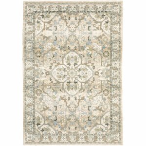 Homeroots.co 383655 2'x3' Beige And Ivory Medallion Indoor Area Rug