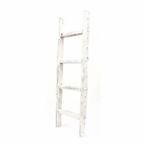 Homeroots.co 380340 4 Step Rustic White Wood Ladder Shelf