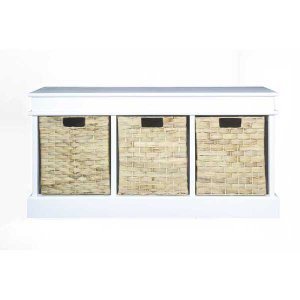 Homeroots.co 328701 40 X 13 X 20 White Mdf Rattan Skin Storage Bench W