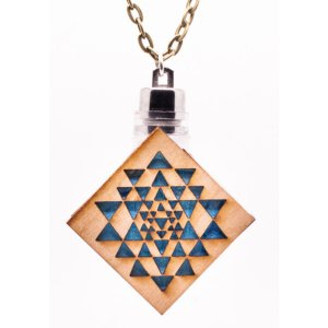 Aglowgeo AGP8 Sri Yantra Cherry Wood Necklace  Pendant