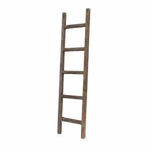 Homeroots.co 380328 5 Step Rustic Espresso Gray Wood Ladder Shelf