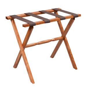 Homeroots.co 383074 Light Walnut Wood Straight Leg Luggage Rack With 4