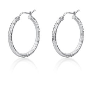 Alkeme E102W 14k White Gold Diamond Cut Hoop Earrings