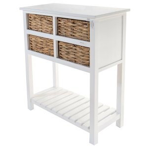 Homeroots.co 383039 White Wooden Accent Table With 4 Basket Weave Draw