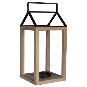 Homeroots.co 380834 Open House Wood And Metal Lantern Candle Holder