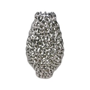 Homeroots.co 383751 16 Oval Table Vase In  Shiny Nickel Finished