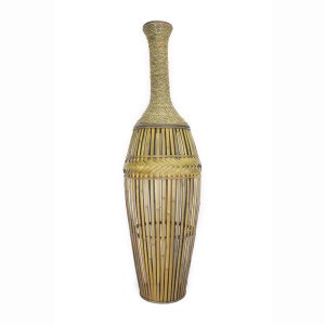 Homeroots.co 328659 12 X 12 X 41.25 Champagne Bamboo Metal Vase With A