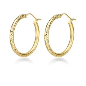 Alkeme E102Y 14k Gold Diamond Cut Hoop Earrings