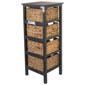 Homeroots.co 383047 Gray Wooden Side Table With 4 Basket Weave Drawers