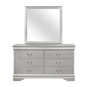 Homeroots.co 383974 Modern Silver Toned Mirror With Sleek Wood Trim