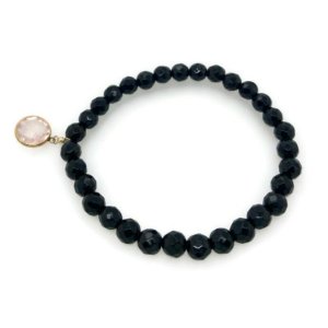 Alkeme B113 Faceted Black Onyx Stretch Bracelet With Rose Quartz And 1