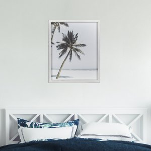 Homeroots.co 380858 Single Palm Tree White Wood Framed Wall Art