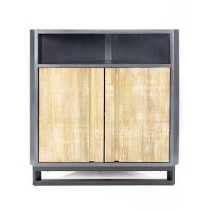 Homeroots.co 328720 Gray Mdf Wood Metal Corner Cabinet With  Doors And