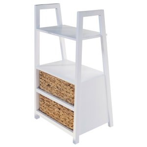 Homeroots.co 383043 White Wooden Shelving Unit   2 Shelves With 2 Bask