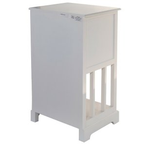 Homeroots.co 383040 White Wooden Side Table With 1 Lined Basket Weave 