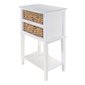 Homeroots.co 383046 White Wooden Side Table With 2  Basket Weave Drawe