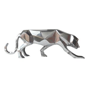 Homeroots.co 383746 Silver Aluminum Geometric Panther Sculpture