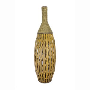 Homeroots.co 328660 12 X 12 X 41 Brown Bamboo  Metal Bamboo Vase