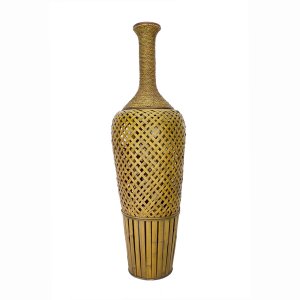 Homeroots.co 328655 12 X 12 X 41 Brown Bamboo  Metal Bamboo Vase