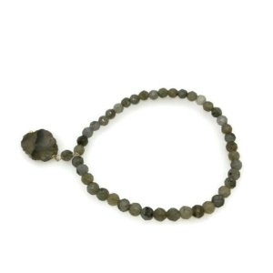 Alkeme B114 Labradorite And 10k Gold Charm Stretch Bracelet