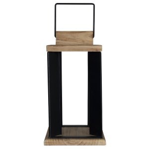 Homeroots.co 380833 Natural Wood And Black Metal Open Lantern Decor