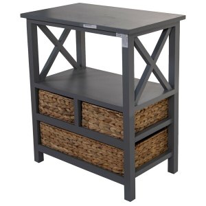 Homeroots.co 383042 Gray Wooden Accent Table With 3 Basket Weave Drawe