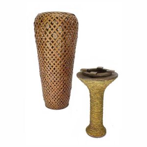 Homeroots.co 328656 12 X 12 X 41 Brown Bamboo  Metal Bamboo Vase