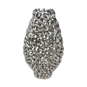 Homeroots.co 383750 18 Oval Table Vase In  Shiny Nickel Finished