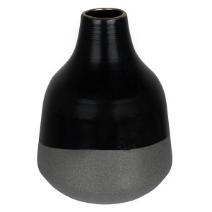 Homeroots.co 380797 Dora Small Cement Gray And Black Dipped Vase