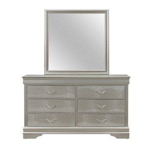 Homeroots.co 384044 Silver Tone Mirror With Rectangular Sleek Wood Tri