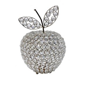 Homeroots.co 383778 Silver Apple Shaped Medium Sculpture On Faux Cryst