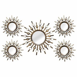 Homeroots.co 321345 Chic Distressed Bronze Burst Wall Mirror