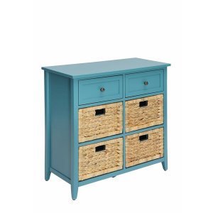 Homeroots.co 286668 30 X 13 X 28 Teal Wood Veneer 6 Drawers Accent Che