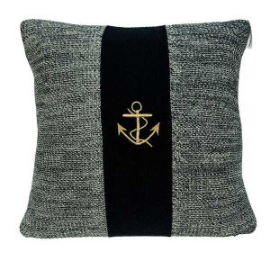 Homeroots.co 333902 Square Nautical Gray And Black Anchor Pillow Cover