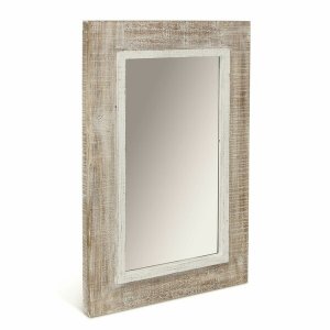 Homeroots.co 379850 Rustic White Wash Finish Rectangular Wall Mirror